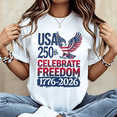 thumbnail image 1 of UniSex Cotton Graphic T-Shirt Celebrate 250 Years Of US Independence Vintage USA Flag Heart Patriotic Short Sleeve Tee, 1 of 4