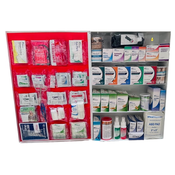 UniShield 4-Shelf Office/Industrial Metal First Aid Cabinet, Class B, Wall Mountable, Exceeds OSHA/ANSI Z308.1 2015, Over 1,500 Pieces