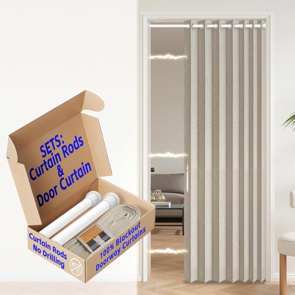 UniVerse 100% Blackout Accordion Door Curtains Magnetic Door Curtain Blackout Curtains for Bedroom, Doorway Curtain Sets Included Rod, 1Pack, W45 x L80 Inch, Cream White