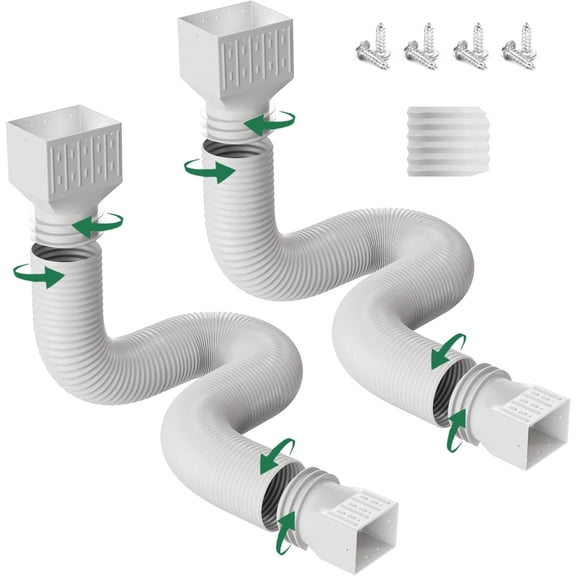 UniVerse 2 Pack Rain Gutter Downspout Extensions, Upgraded Flexible Drain Down Spout Extender for Rain Water Drainage Each Extendable from 20" to 66" Combine to 10 ft with Connector White