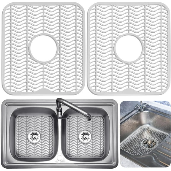 UniVerse 2 Sink Protectors for Kitchen Sink, Plastic 12" x 11" Dish Rack, Protect Sink from Stains, Damage, Scratches, Dishwasher Safe Grid Mat for Kitchen (2 Pack, White)