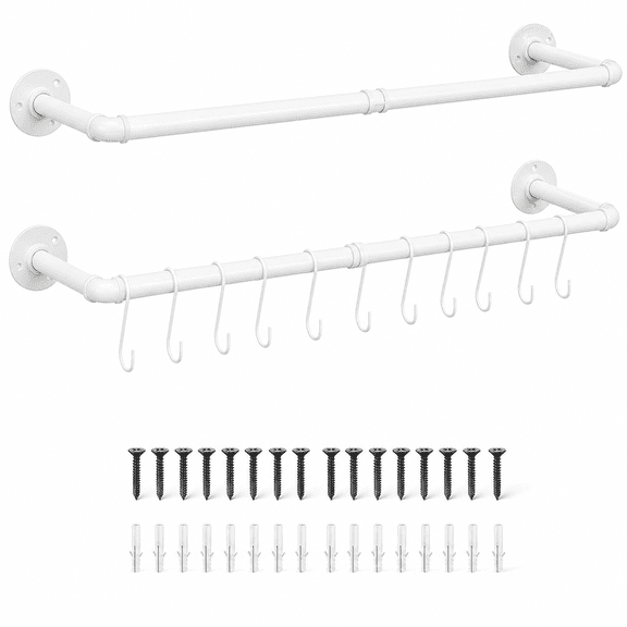 UniVerse 38.4" Industrial Pipe Clothes Rack Wall Mounted, Heavy Duty, 2 Pack | Heavy Duty Iron Pipe Clothing Garment Rail, Multi-Purpose Clothing Hanging Rod for Laundry Room and Closet Storage,White