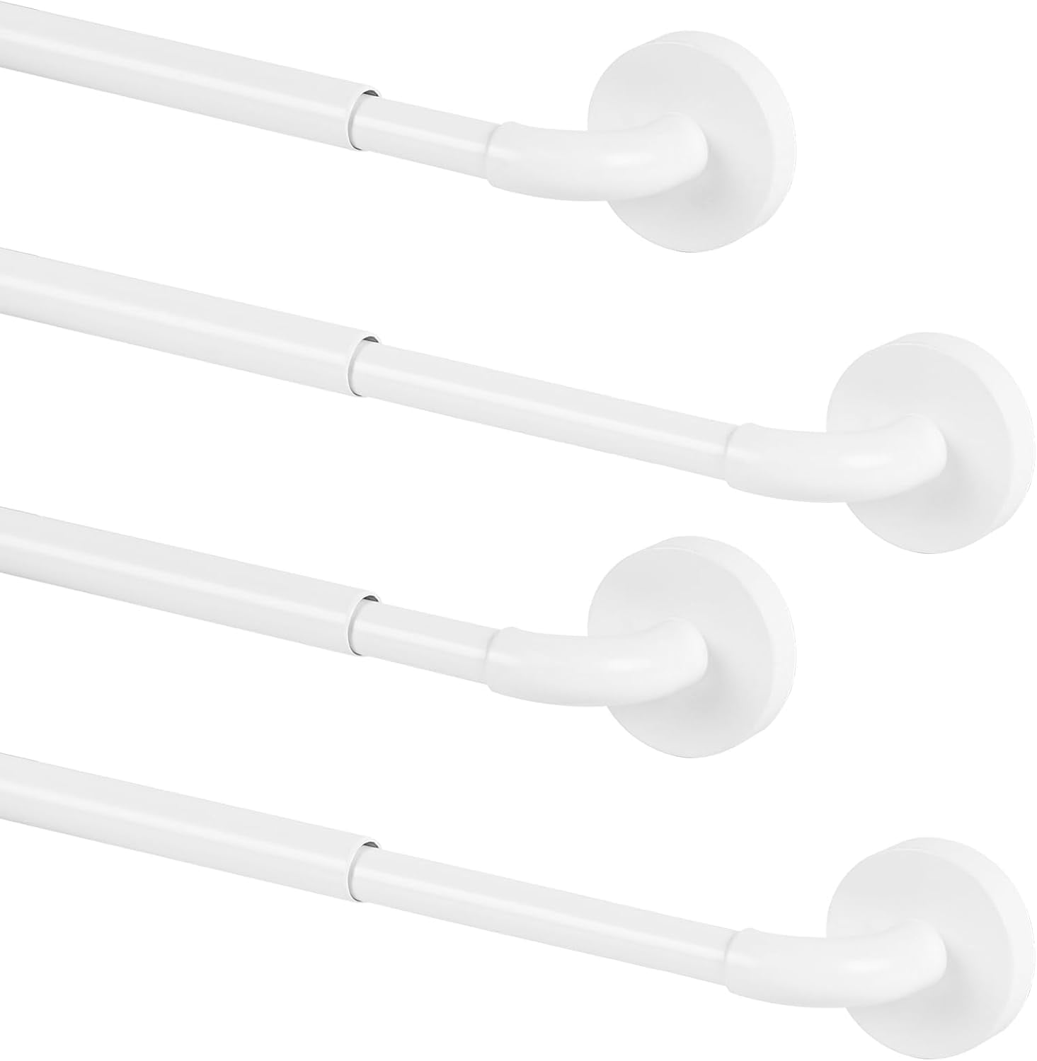 UniVerse 4 Pack Magnetic Curtain Rod for Metal Doors Adjustable 18-30 Inch, 3/8 in. Diameter, French Door Magnetic Curtain Rods, Magnetic Cafe Rod(White)
