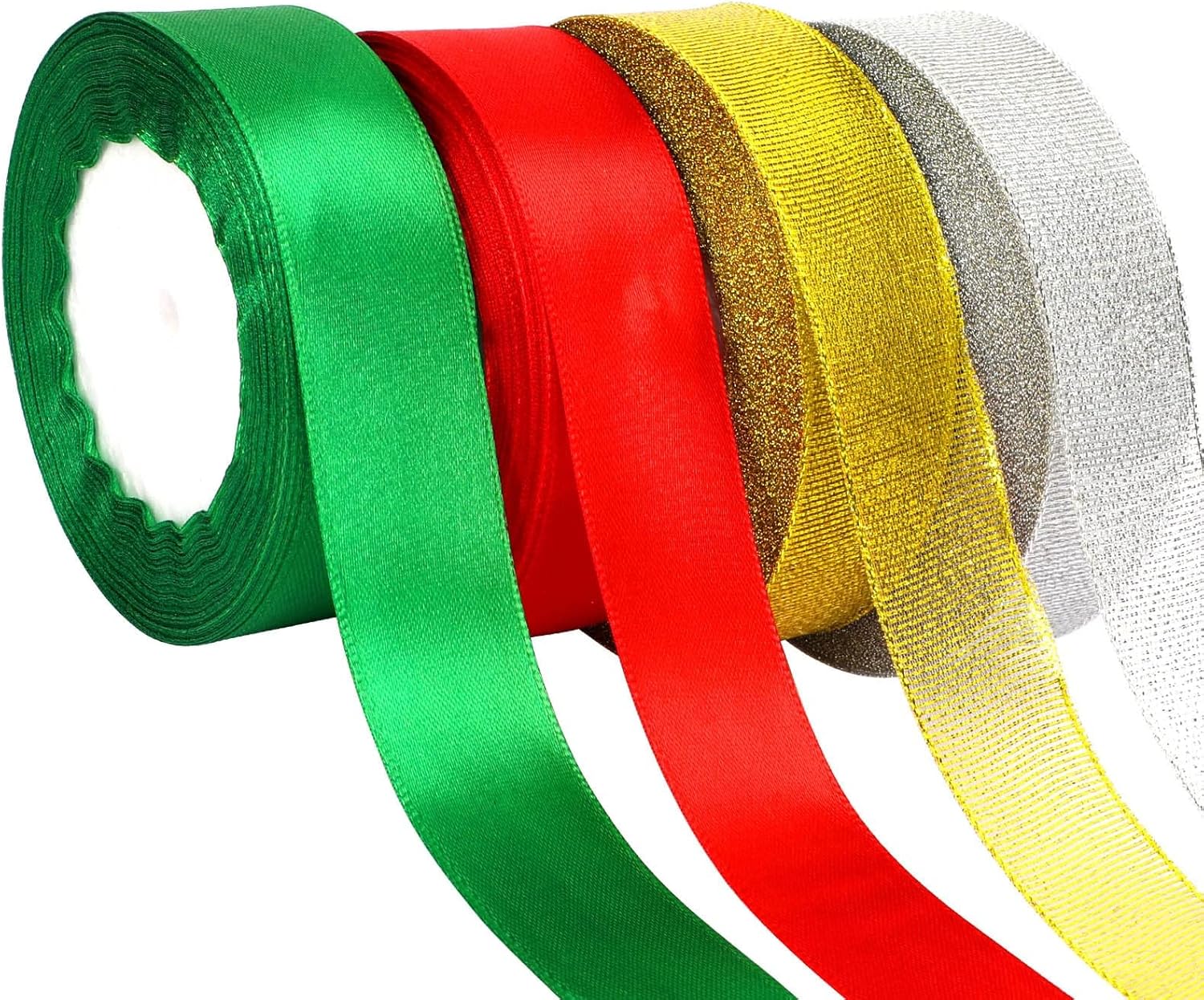 UniVerse 4 Rolls 100 Yards Christmas Ribbons Metallic Glitter Fabric Holiday Festival Satin Ribbons 1Inch Wide for Gift Wrapping Decoration