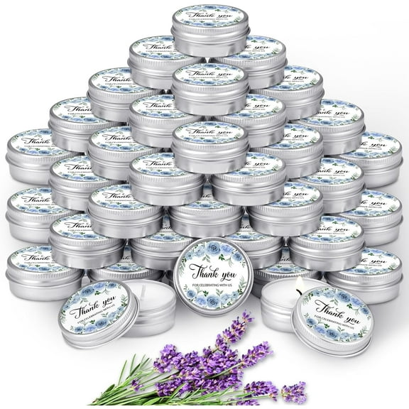 UniVerse 50 Pcs Wedding Candles Gift Favors for Guests 1 Oz Lavender Scented Soy Wax Aromatherapy Candle Favors for Bridal Shower Rustic Wedding Party Guests(Blue Flowers)