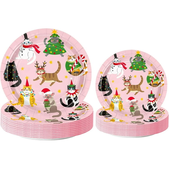 UniVerse  50Pcs Christmas Paper Plates - 7 & 9 Inch Inch Kitten Tree Disposable Plates Decorative Dinner Dessert Plates for Christmas Party Tableware Supplies Table Decor