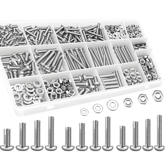 UniVerse 516Pcs Nuts and Bolts Assortment Kit, 21-Sizes M3/M4/M5/M6 Nut Bolt Washer for Machinery, Furniture, Automotive, Motorcycle Repairs Silver