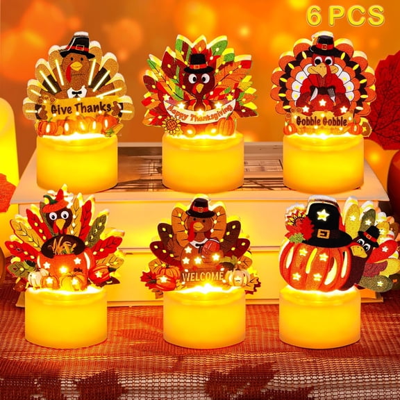 UniVerse 6 PCS Thanksgiving Table Decorations Turkey LED Flameless Candles Battery Operated Thanksgiving Turkey Tea Lights Small Candles Thanksgiving Decorations Turkey Centerpieces