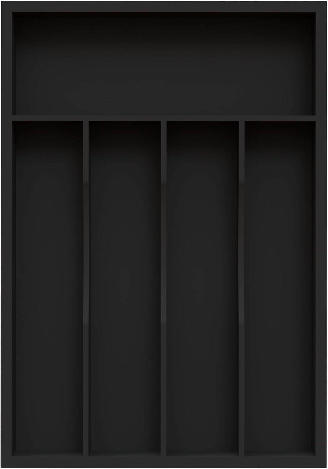 UniVerse Bamboo Silverware Organizer, Kitchen Drawer Organizer, Utensil Holder, Cutlery Tray & Spoon Flatware Storage with Grooved Drawer Dividers (5 Slots, Black)