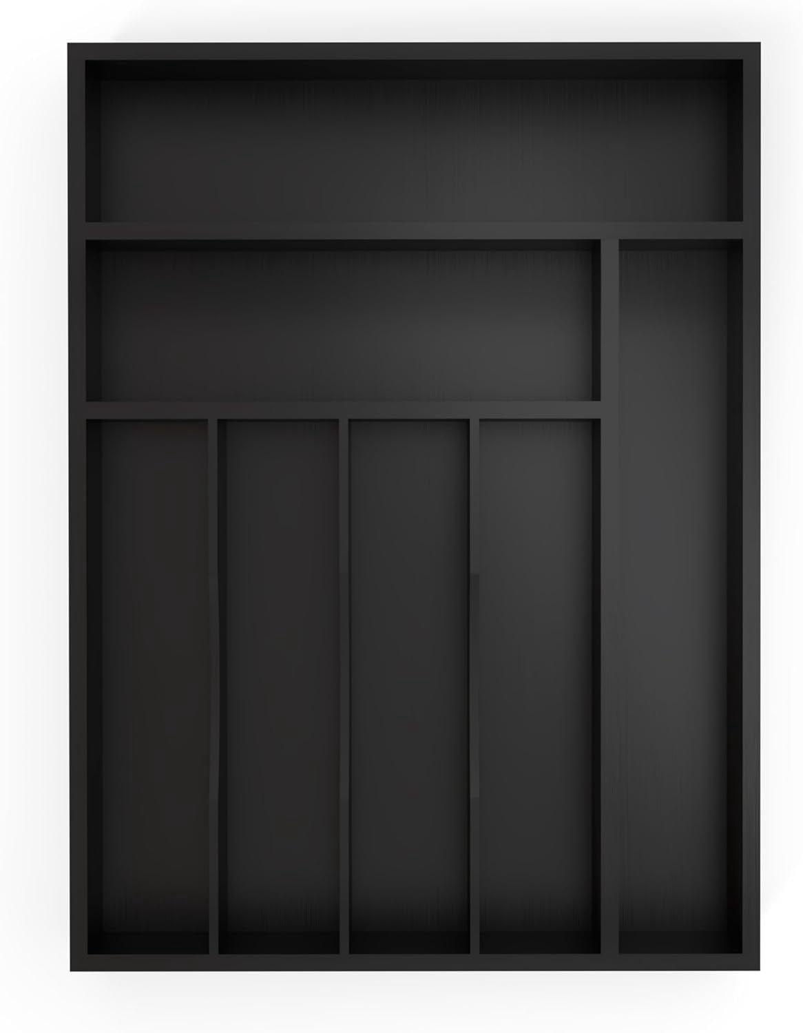 UniVerse Bamboo Silverware Organizer, Kitchen Drawer Organizer, Utensil Holder, Cutlery Tray & Spoon Flatware Storage with Grooved Drawer Dividers (7 Slots, Black)