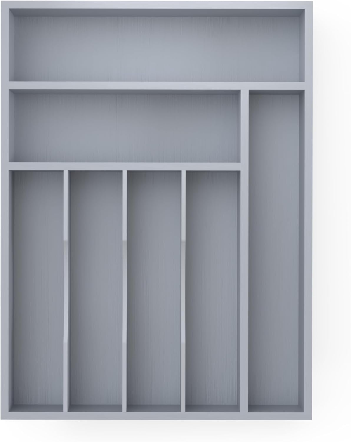 UniVerse Bamboo Silverware Organizer, Kitchen Drawer Organizer, Utensil Holder, Cutlery Tray & Spoon Flatware Storage with Grooved Drawer Dividers (7 Slots, Grey)