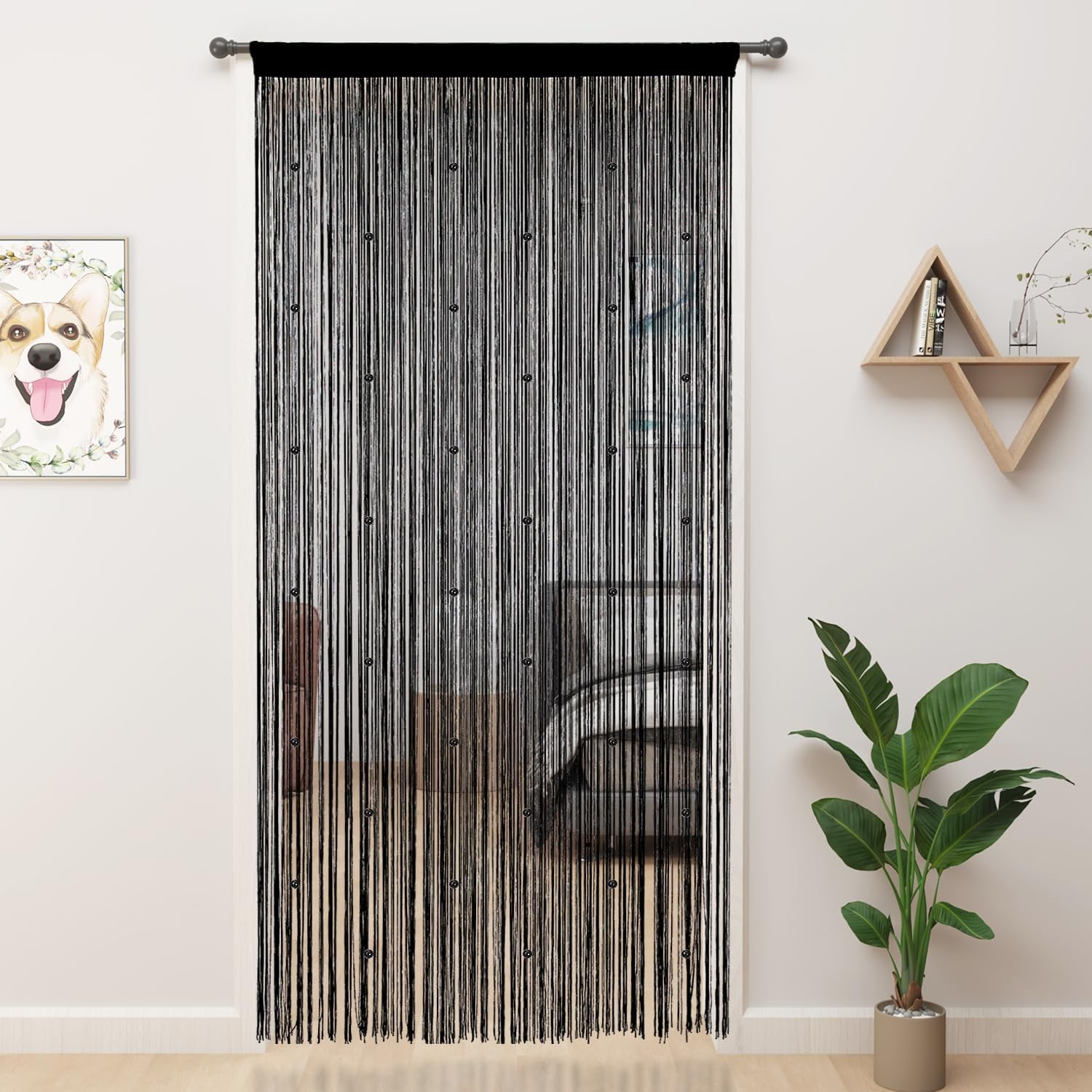 UniVerse Beaded Curtain Beaded Curtains for Doorways Crystals Suitable for Interior Hanging Decoration and Partitions Closet Curtains (39"x110", Black)