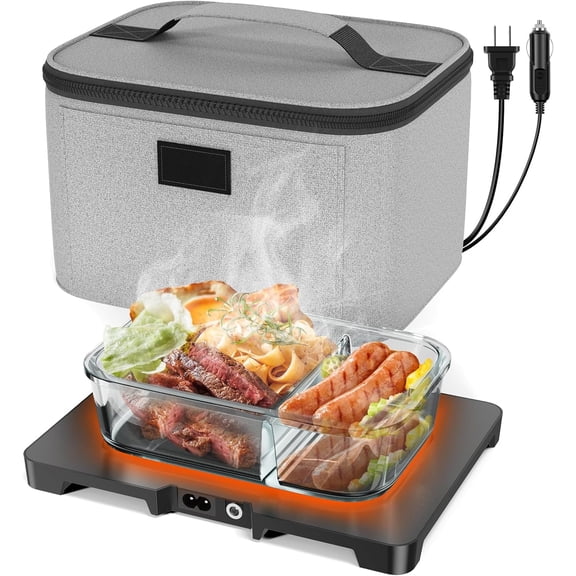 UniVerse Electric Lunch Box Food Heater - 12V/24V/110V 3-in-1 Portable Oven Car Food Warmer, Mini Personal Microwave Heated for RV, Truck, Camping, Travel, Work, Office and Home Use