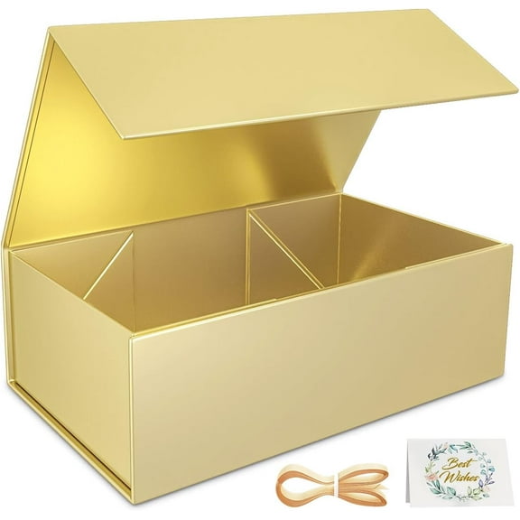 UniVerse Gold Gift Box, 12x6x4'' Gift boxes for Presents with Lids Magnetic Closure Rectangle Collapsible for Bridesmaid Proposal Box, Wedding, Christmas, Halloween, Birthday Gift Packging