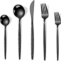 UniVerse Hammered Black Silverware Set,30 Piece Stainless Steel Flatware Set for 6,Modern Cutlery Set,Includes Spoon Fork Knives Set,Home Kitchen and Restaurant,Dishwasher Safe