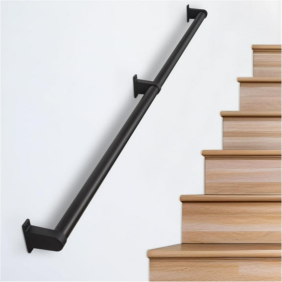 UniVerse Industrial Stair Railing Metal Hand Rails for Indoor Stairs Wall Mount Staircase Handrails 1.5" Pipe Stair Handrail for Steps Black Aluminum Stairway Railing for Outdoor & Indoor Stairs 8ft