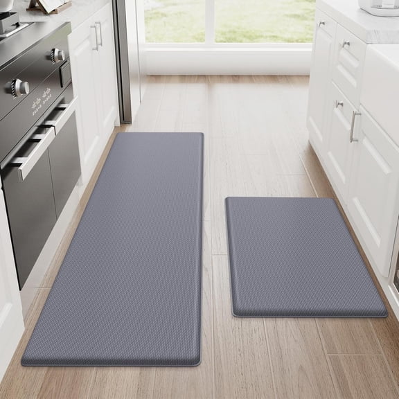 UniVerse Kitchen Mats, 2PCS Kitchen Rugs, Cushioned Anti Fatigue Kitchen Mats for Floor, Non-Slip Standing Desk Mat, Waterproof Kitchen Rug Set for Kitchen, Floor, Office, 17.3"x30"+17.3"x47", Grey