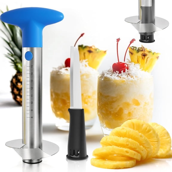UniVerse Pineapple Corer and Slicer with Measurement Marks – Stainless Steel Pineapple Cutter for Perfect Pineapple Rings & Effortless Cutting (Blue)