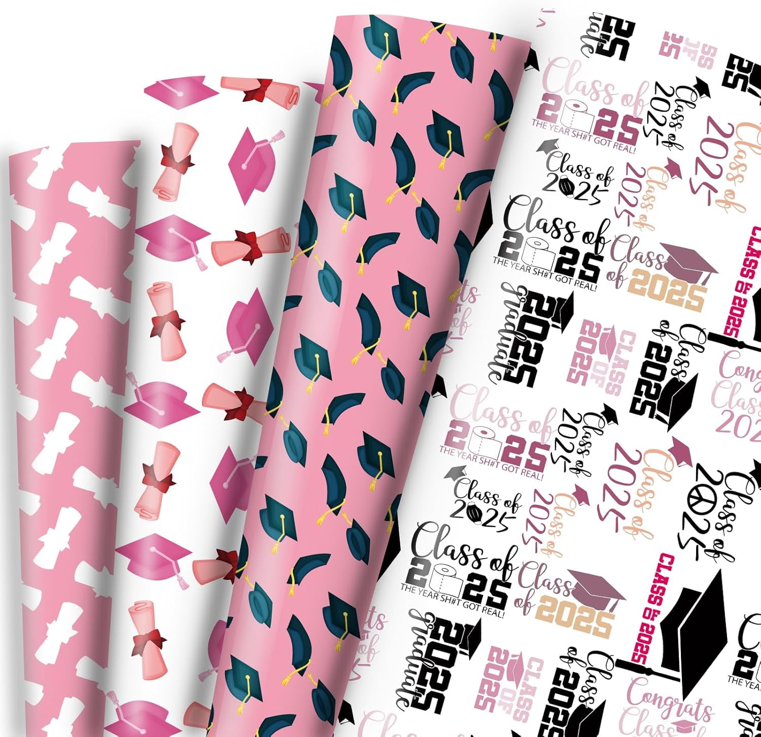 UniVerse Pink Graduation Wrapping Paper 2025-4 Designs Grad Gift Wrap ...