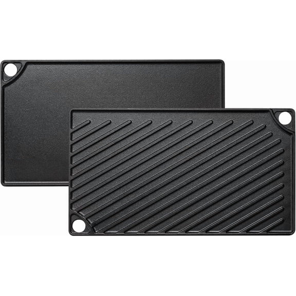 UniVerse Reversible Grill/Griddle, 16.7x9.5'' Pre-Seasoned Cast Iron Griddle Pan, Double Burner Cookware, Rectangular Non-Stick Stovetop Griddle with Handles, Flat Top Plate for Oven,Grill & Campfire