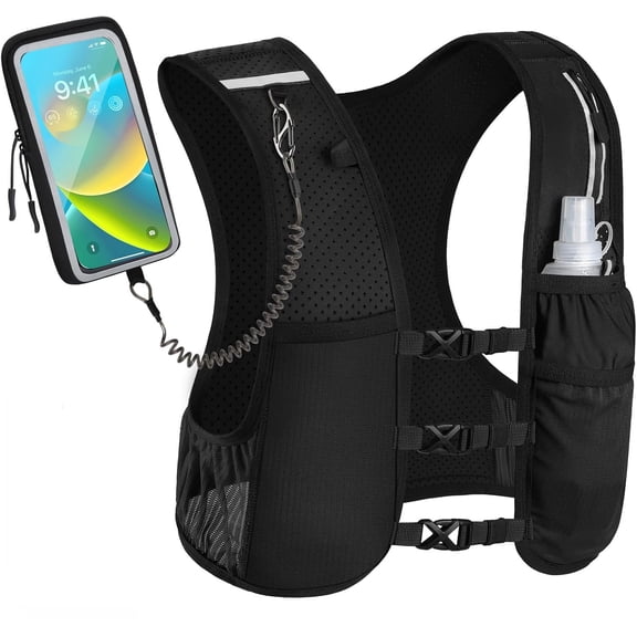 UniVerse Running Vest for Women Men, Lightweight Hydration Vest with 500ML Soft Flask & Phone Holder, Reflective Running Backpack, Adjustable Run Pack Water Bottle, Runner Marathon Essentials