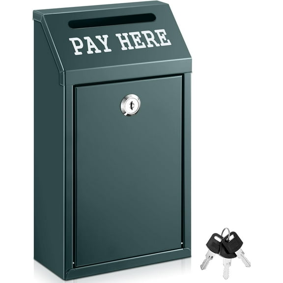 UniVerse Safe Cash Box Money Collection Metal Donation Box with Lock Wall Mount Pre Drilled Mailbox Delivery Ballot for Home Office Outdoor Self Serve Stand(Dark Green,10.2 x 5.7 x 2.8 Inch)