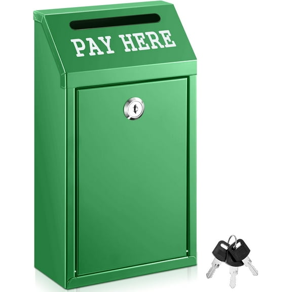 UniVerse Safe Cash Box Money Collection Metal Donation Box with Lock Wall Mount Pre Drilled Mailbox Delivery Ballot for Home Office Outdoor Self Serve Stand(Green,10.2 x 5.7 x 2.8 Inch)