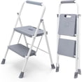 thumbnail image 1 of UniVerse Step Ladder, 2 Step Stool Foldable with Anti-Slip Pedal & Comfortable Handrail, 800lbs Capacity Sturdy Steel Ladder, Portable Heavy Duty Step Stool for Kitchen, Garage & Outdoor Use, Grey, 1 of 7