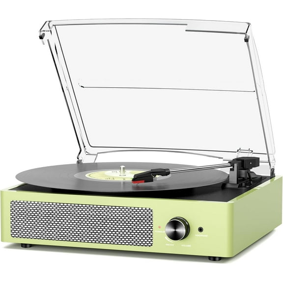 UniVerse Vinyl Record Player with 2 Stereo Speakers Belt-Driven Vintage Turntables 3 Speed 3 Size Wireless Bluetooth Playback AUX-in RCA Out Headphone LP Vinyl Players Auto Stop Light Green