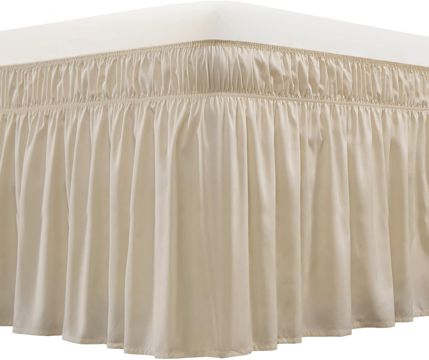 UniVerse Wrap Around Bed Skirt Three Fabric Sides Elastic Dust Ruffled 14 Inch Tailored Drop,Easy to Install Fade Resistant-Beige, Twin/Full