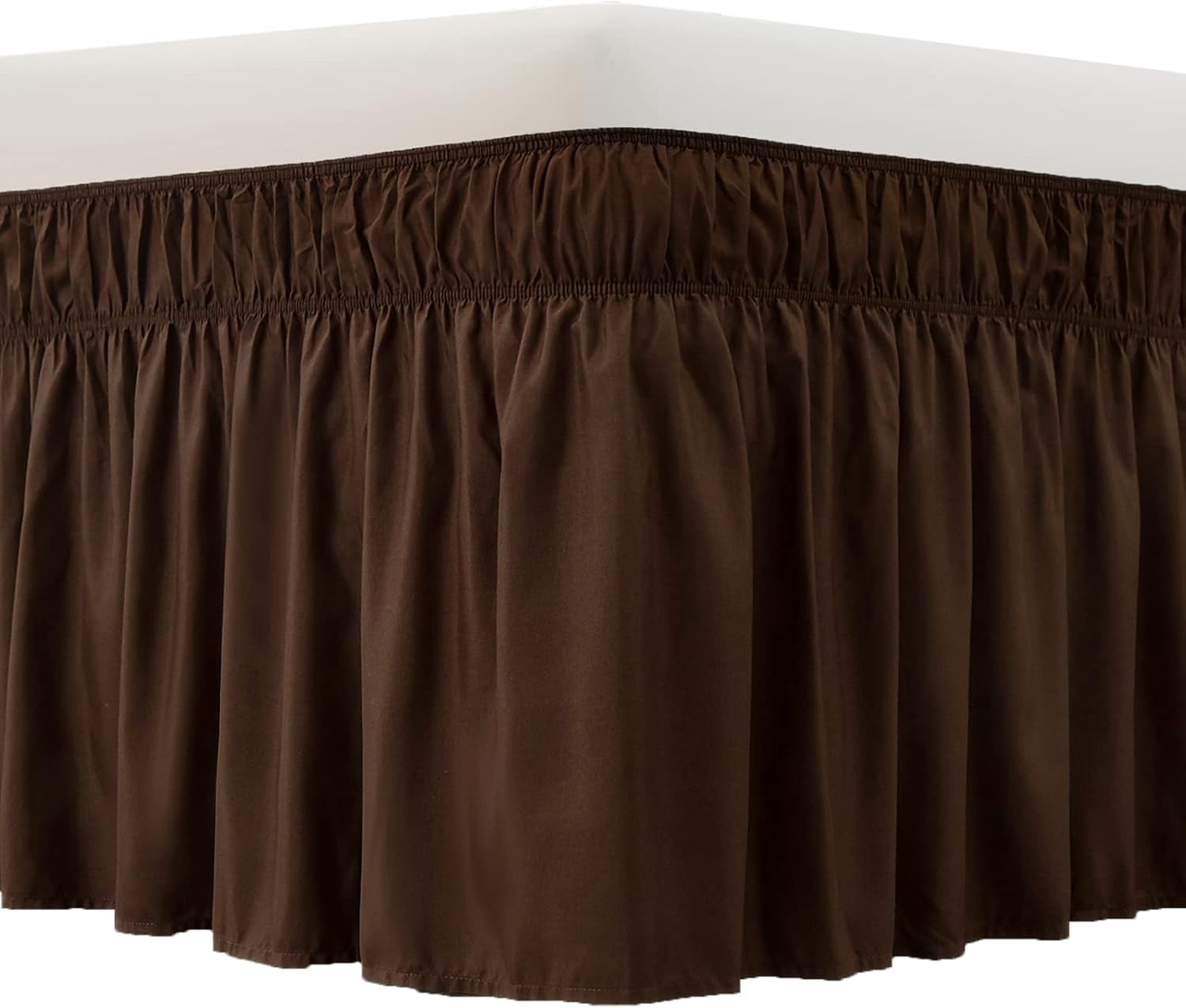 UniVerse Wrap Around Bed Skirt Three Fabric Sides Elastic Dust Ruffled 14 Inch Tailored Drop,Easy to Install Fade Resistant-Brown, Queen/King