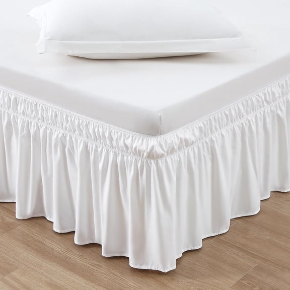 UniVerse Wrap Around Bed Skirt Three Fabric Sides Elastic Dust Ruffled 14 Inch Tailored Drop,Easy to Install Fade Resistant-Natural White, Twin/Full