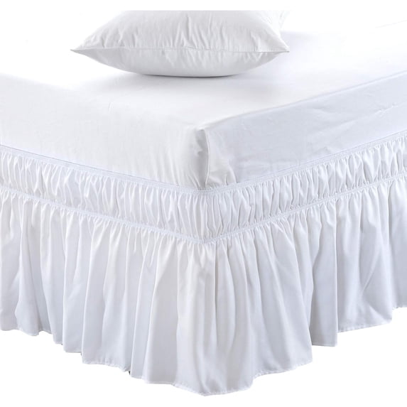 UniVerse Wrap Around Bed Skirt Three Fabric Sides Elastic Dust Ruffled 14 Inch Tailored Drop,Easy to Install Fade Resistant-White, Queen/King