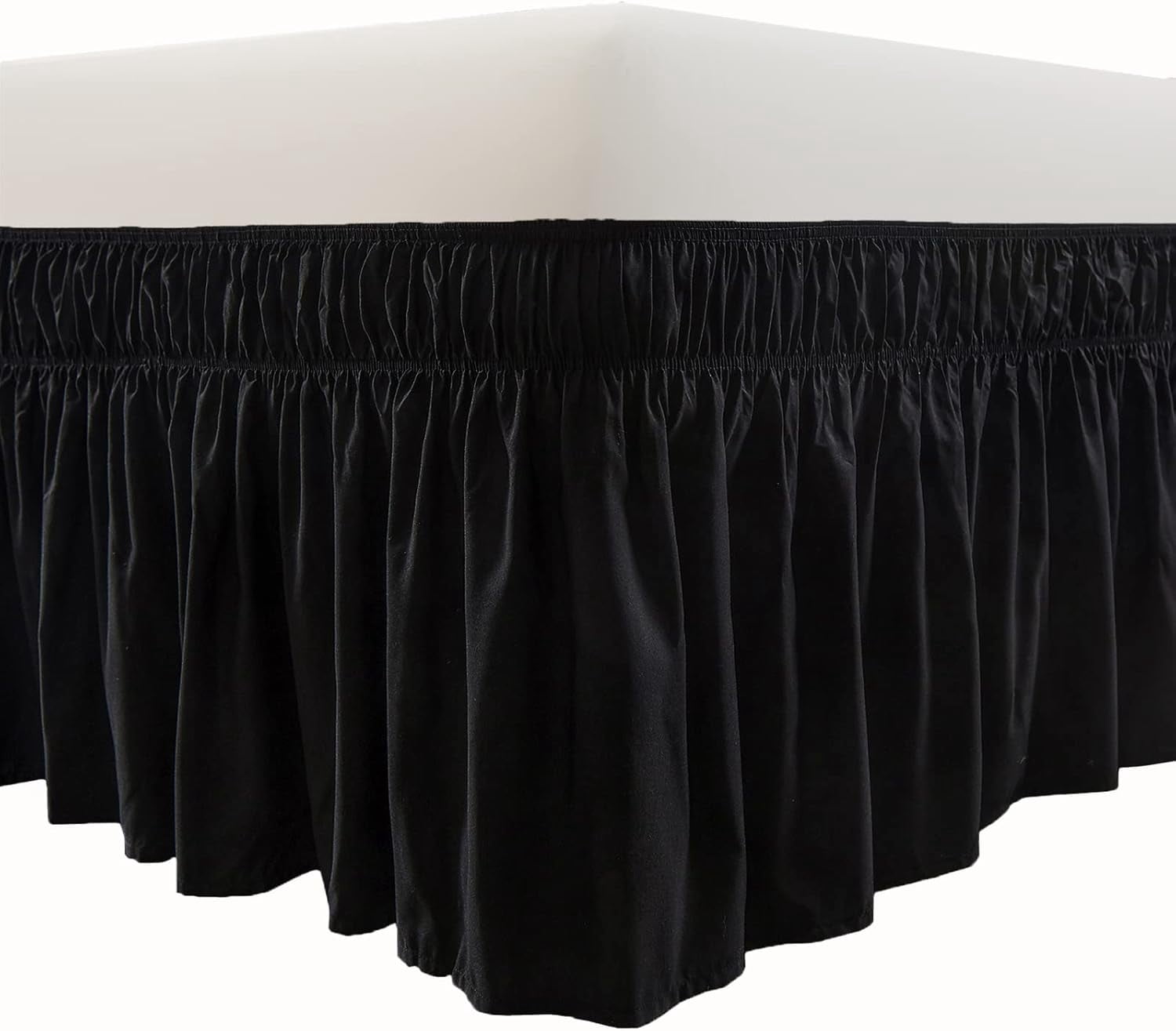 UniVerse Wrap Around Bed Skirt Three Fabric Sides Elastic Dust Ruffled 16 Inch Tailored Drop,Easy to Install Fade Resistant-Black, Twin/Full