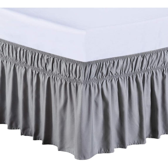 UniVerse Wrap Around Bed Skirt Three Fabric Sides Elastic Dust Ruffled 16 Inch Tailored Drop,Easy to Install Fade Resistant-Grey, Queen/King