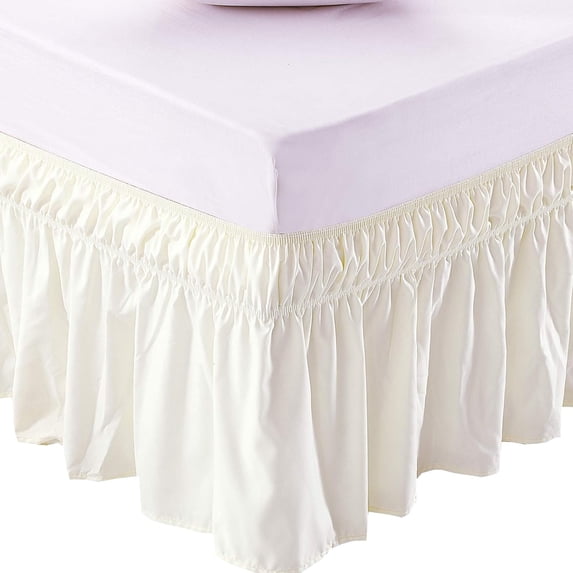 UniVerse Wrap Around Bed Skirt Three Fabric Sides Elastic Dust Ruffled 16 Inch Tailored Drop,Easy to Install Fade Resistant-Ivory, Queen/King