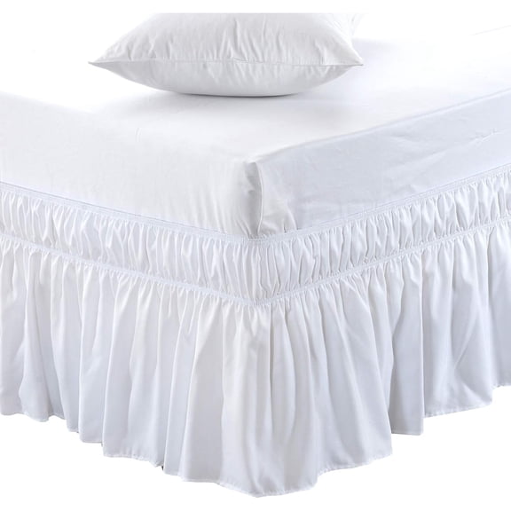 UniVerse Wrap Around Bed Skirt Three Fabric Sides Elastic Dust Ruffled 16 Inch Tailored Drop,Easy to Install Fade Resistant-White, Twin/Full