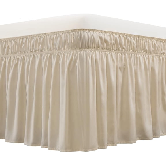 UniVerse Wrap Around Bed Skirt Three Fabric Sides Elastic Dust Ruffled 18 Inch Tailored Drop,Easy to Install Fade Resistant-Beige, Twin/Full
