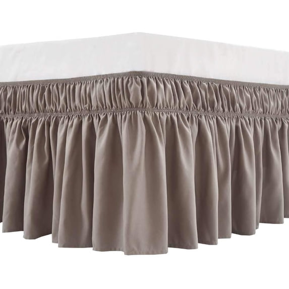 UniVerse Wrap Around Bed Skirt Three Fabric Sides Elastic Dust Ruffled 18 Inch Tailored Drop,Easy to Install Fade Resistant-Taupe, Twin/Full