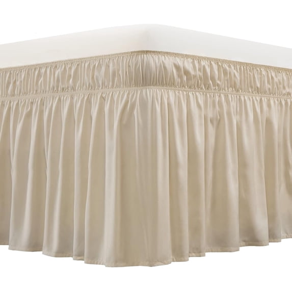 UniVerse Wrap Around Bed Skirt Three Fabric Sides Elastic Dust Ruffled 24 Inch Tailored Drop,Easy to Install Fade Resistant-Beige, Twin/Full
