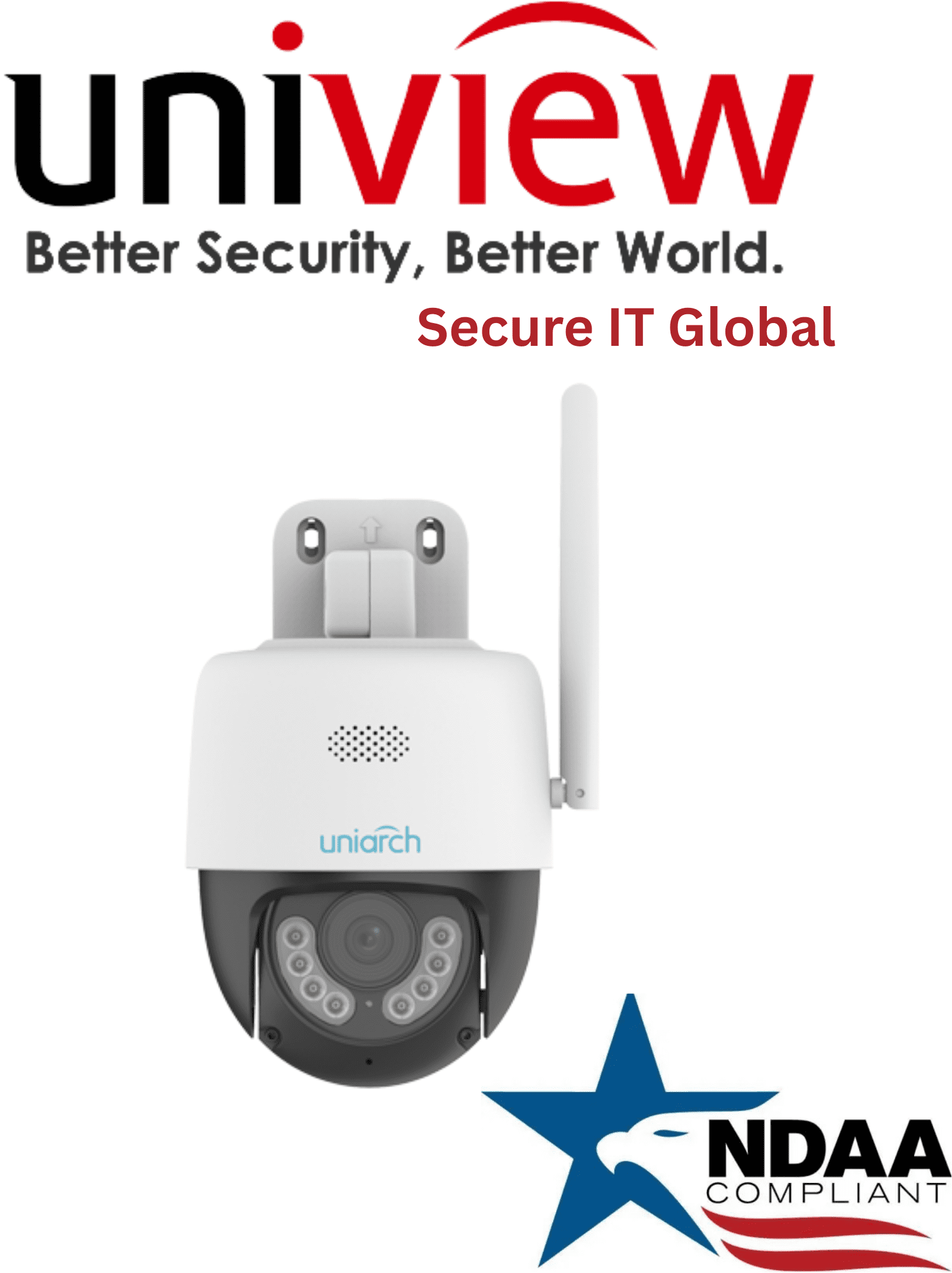 Uniarch By Uniview NDAA 3MP Outdoor Wi‑Fi Pan‑Tilt Security Camera with Two‑Way Audio, Active Deterrence, Night Vision, IP66 Weatherproof | Secure IT Global
