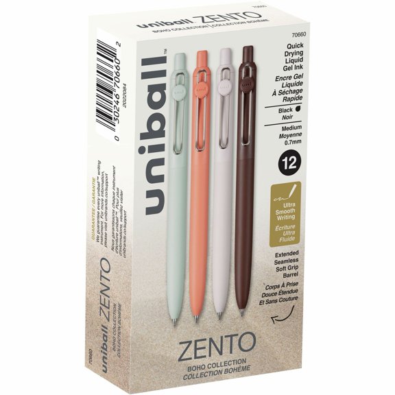 uniball™ Zento Retractable Liquid Gel Pens, Medium Point (0.7mm), BOHO, Black, Dozen