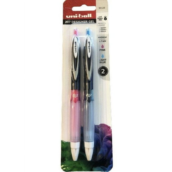 Uniball 207 Designer Gel Pink And Light Blue Ink Med Pt .7mm Gel Pens 2ct
