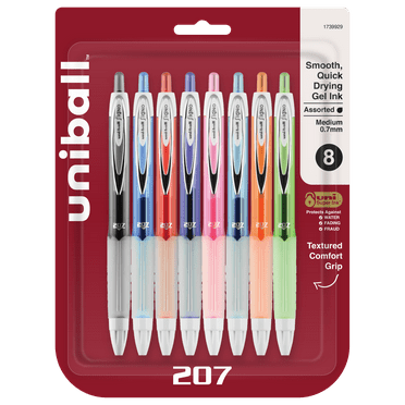 Uniball 207 Fashion Retractable Gel Pens, Medium Point (0.7mm), Assorted Ink, 8 Count