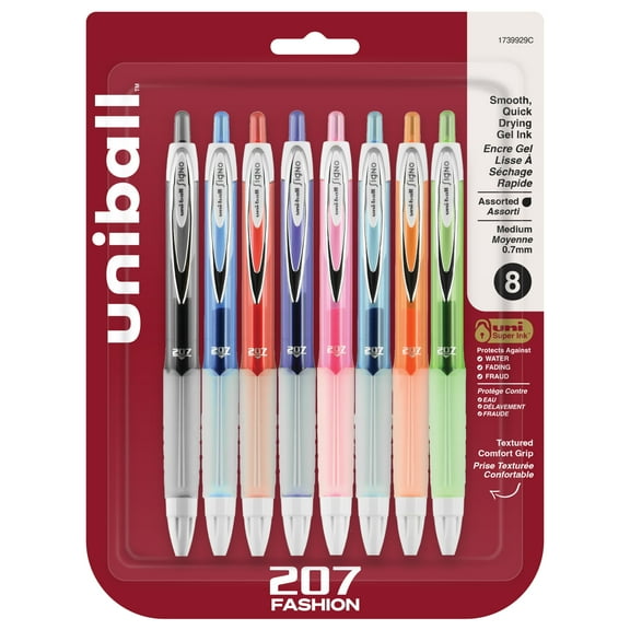 uniball™ 207 Fashion Retractable Gel Pens, Medium Point (0.7mm), Assorted, 8 Pack