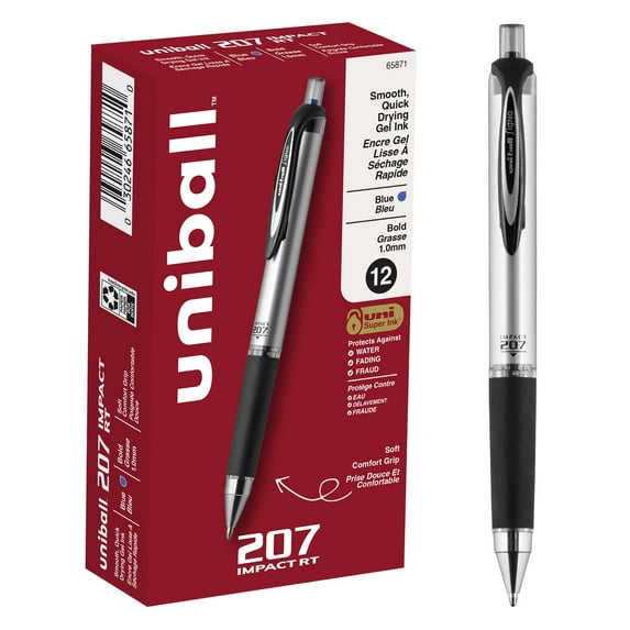 uniball 207 Impact Retractable Gel Pens, Bold Point (1.0mm), Blue Ink
