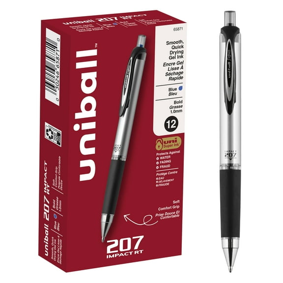 uniball 207 Impact Retractable Gel Pens, Bold Point (1.0mm), Blue Ink