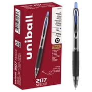 uniball 207 Needle Retractable Gel Pens, Medium Point 0.7mm, Blue Ink, 12 Count