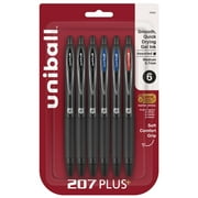 uniball 207 Plus+ Retractable Gel Pens, Medium Point (0.7mm), Assorted Ink, 6 Count