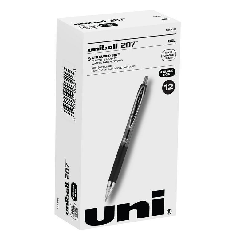 Uni-Ball Signo 207 Gel Pen Retractable Bold 1 mm Black Ink Translucent Black Barrel Dozen